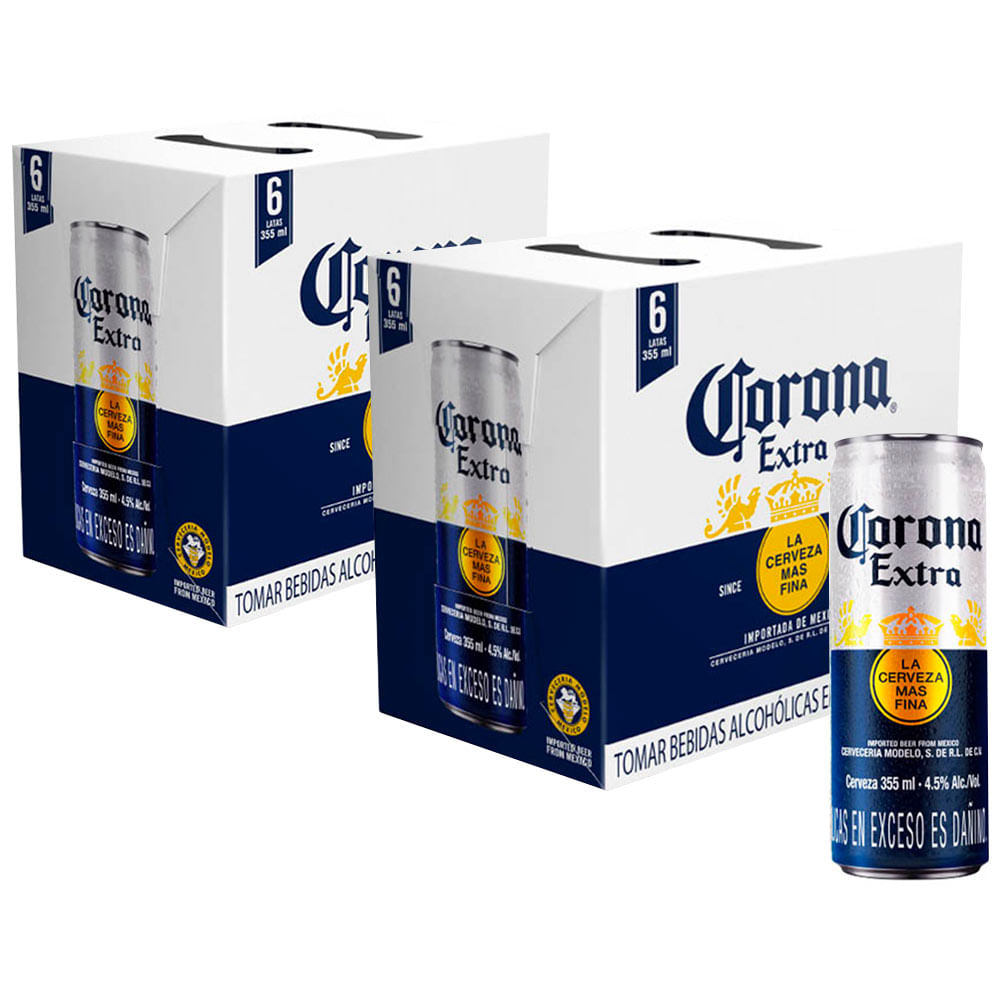 Pack Cerveza CORONA Extra 6 Pack Lata 355ml x 2un