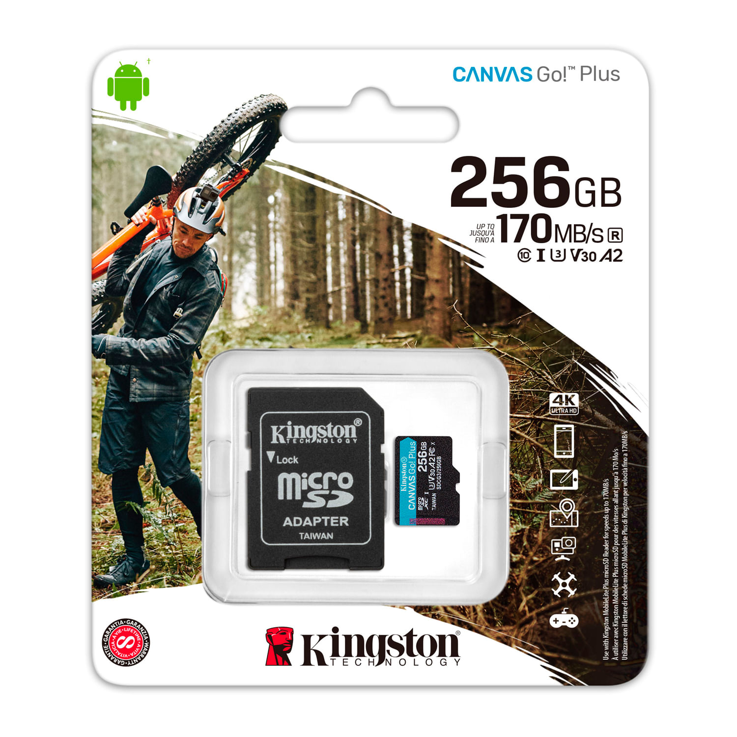 Memoria Micro SD Kingston Canvas Go Plus 256GB C/Adaptador 170Mb/s