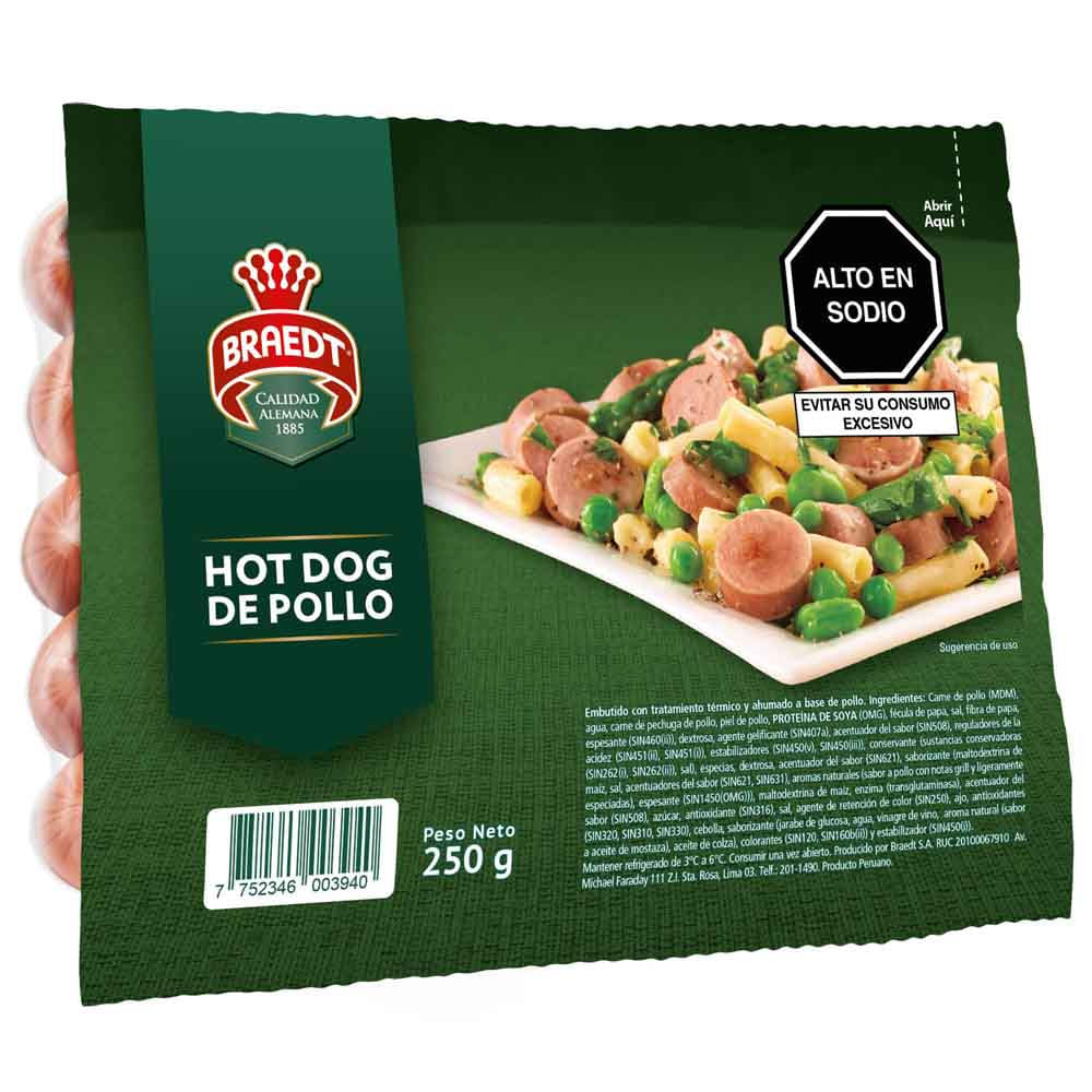 Hot Dog de Pollo BRAEDT Paquete 250g
