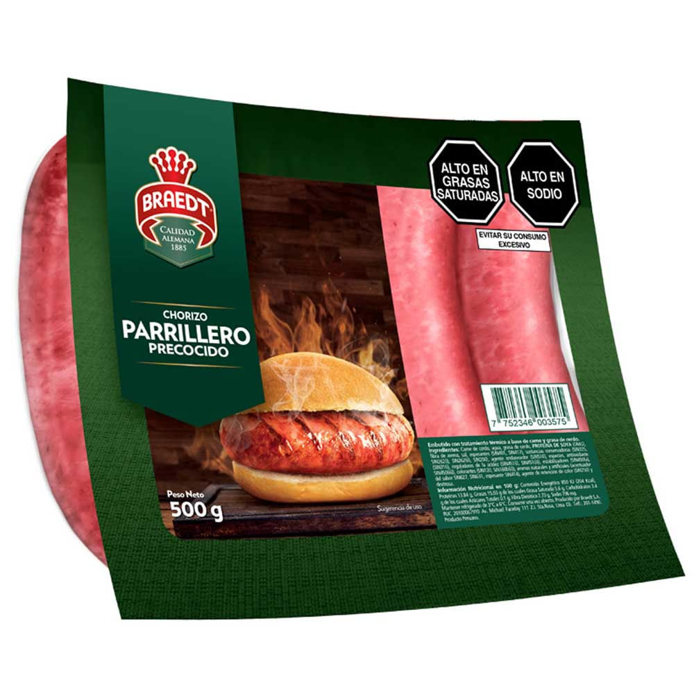 Chorizo Parrillero Precocido BRAEDT Paquete 500g