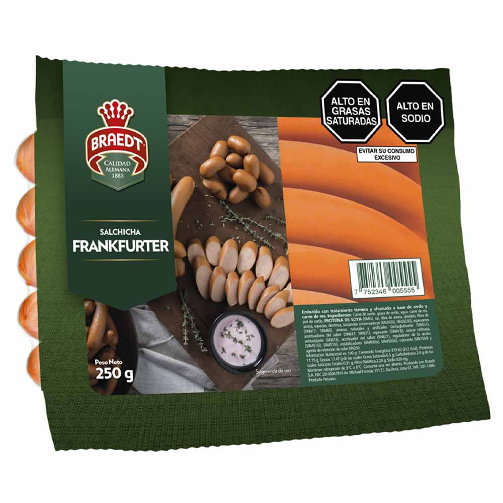 Salchicha Frankfurter Clásica BRAEDT Paquete 250g