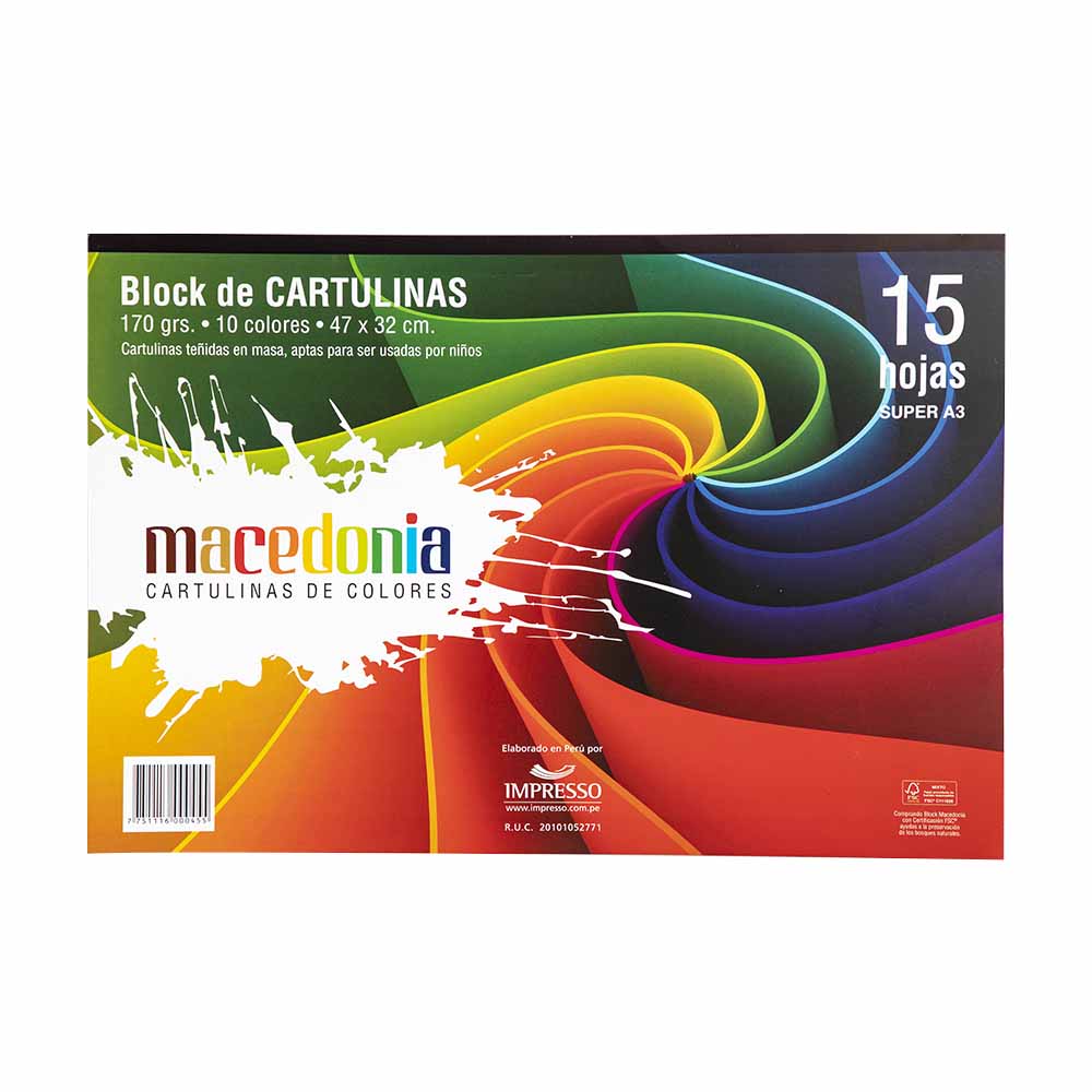 Cartulinas de Colores MACEDONIA Super A3 Block 15 Hojas