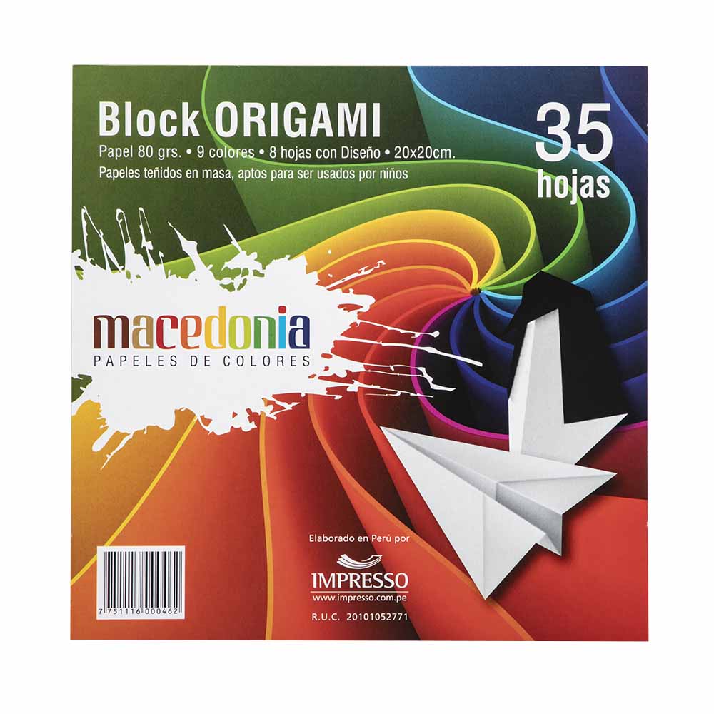 Papeles de Colores MACEDONIA Origami 9 Colores Block 35 Hojas