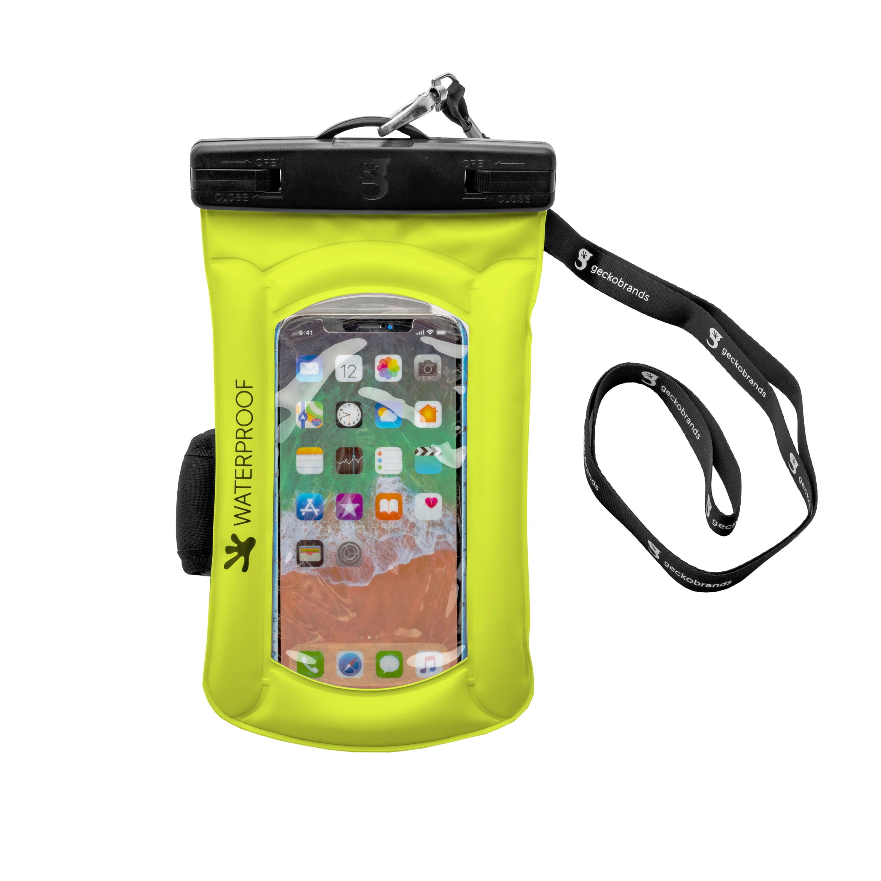 Float phone dry bag with arm band Green Geckobrands