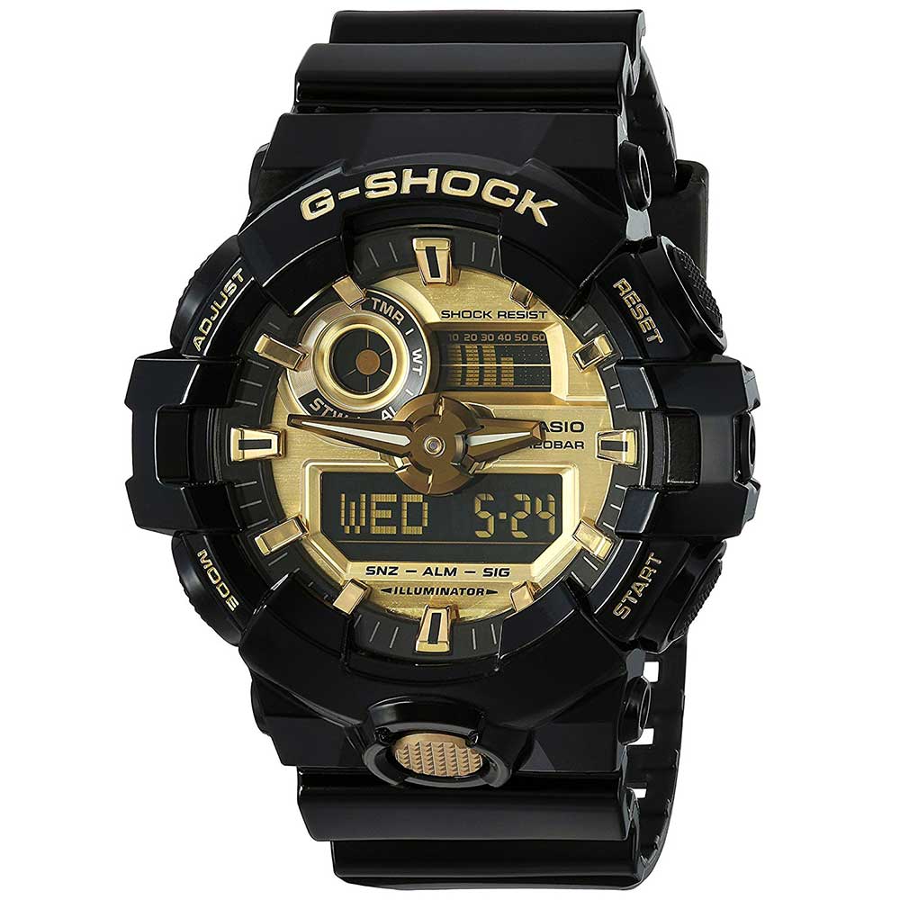 Reloj Casio G-Shock GA710GB-1A Para Hombre Digital Analógico Luz Led Acuático Negro y Dorado