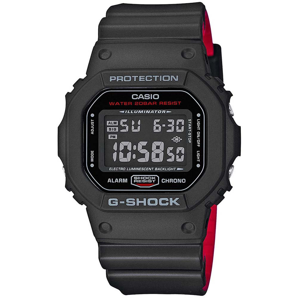 Reloj Casio G-Shock DW5600HR-1 Para Hombre Digital Luz De Fondo Acuático 200m Negro Rojo