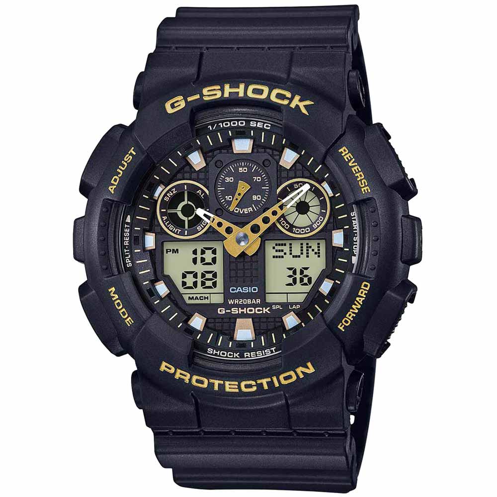 Reloj Casio G-Shock GA100GBX-1A9 Para Hombre Digital Analógico Luz Automática Negro Detalles Dorados
