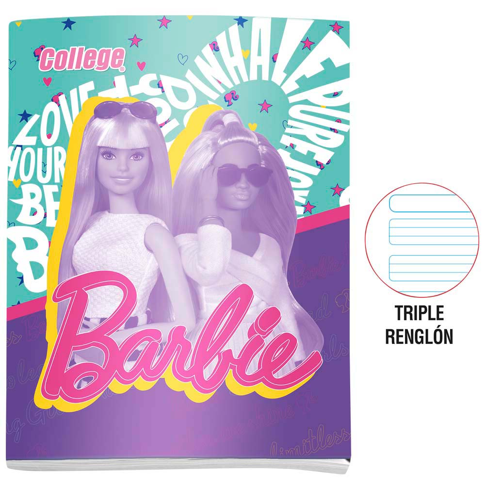 Cuaderno Deluxe COLLEGE Triple Renglón 80 Hojas Barbie
