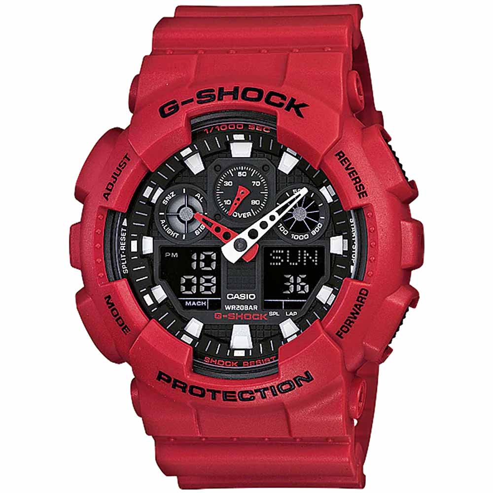 Reloj Casio G-Shock GA100B-4A Para Hombre Digital Analógico Luz Automática Acuático Rojo Negro