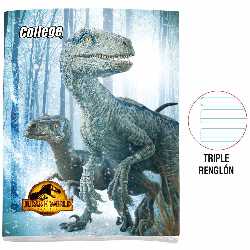 Cuaderno Deluxe COLLEGE Triple Renglón 80 Hojas Jurassic World