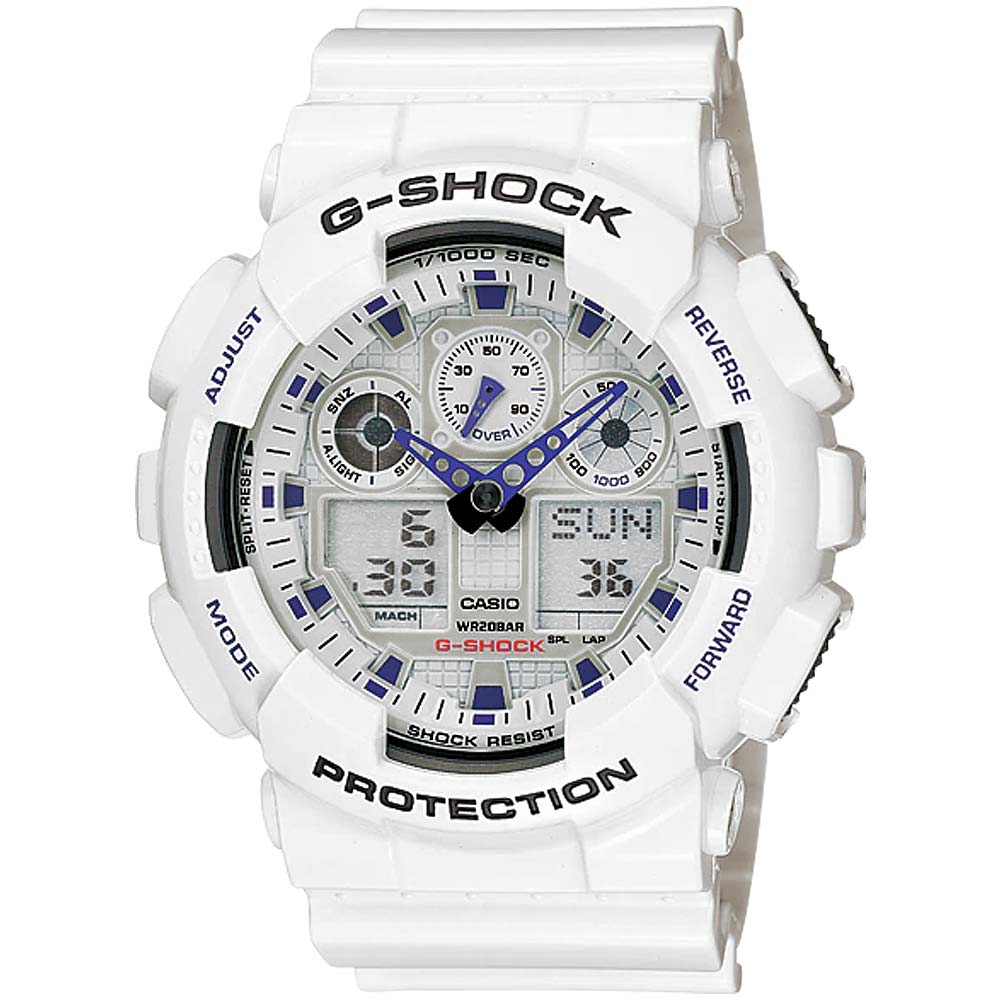 Reloj Casio G-Shock GA100A-7A Para Hombre Digital Analógico Luz Automática Acuático Blanco Brillante