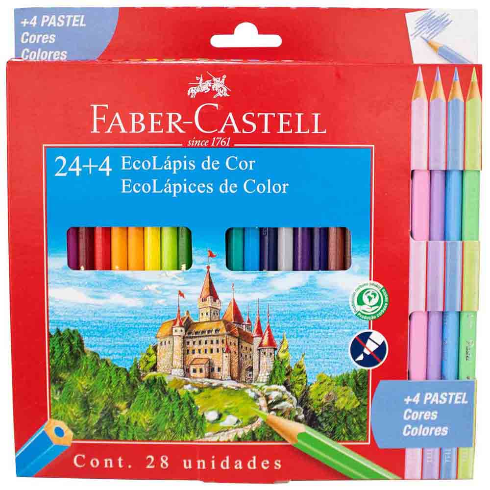 Ecolápices FABER CASTELL 24 Largos + 4 Color Pastel