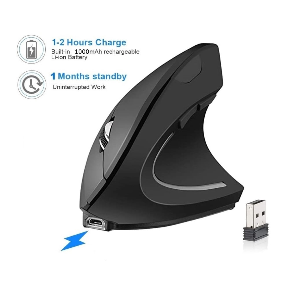 Mouse Vertical Recargable Ergonómico USB Inalámbrico GAMER - NEGRO MATE