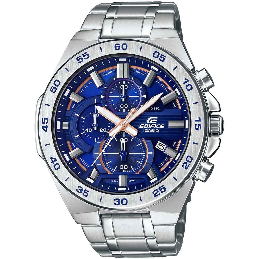 Reloj Casio Edifice EFR-564D-2AV Para Hombre Fecha Cronómetro Acero Inoxidable Plateado Azul