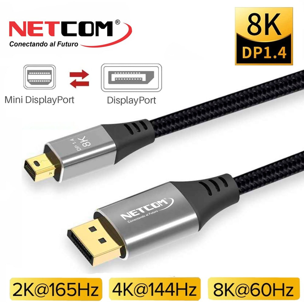Cable Mini Displayport a Displayport 1.8 Metros NETCOM 1.4 8K 144Hz