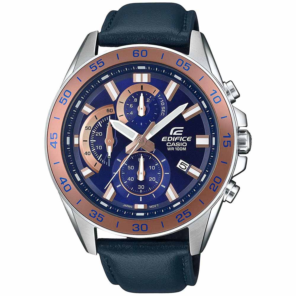 Reloj Casio Edifice EFV-550L-2AV Para Hombre Cronómetro Correa de Cuero Azul