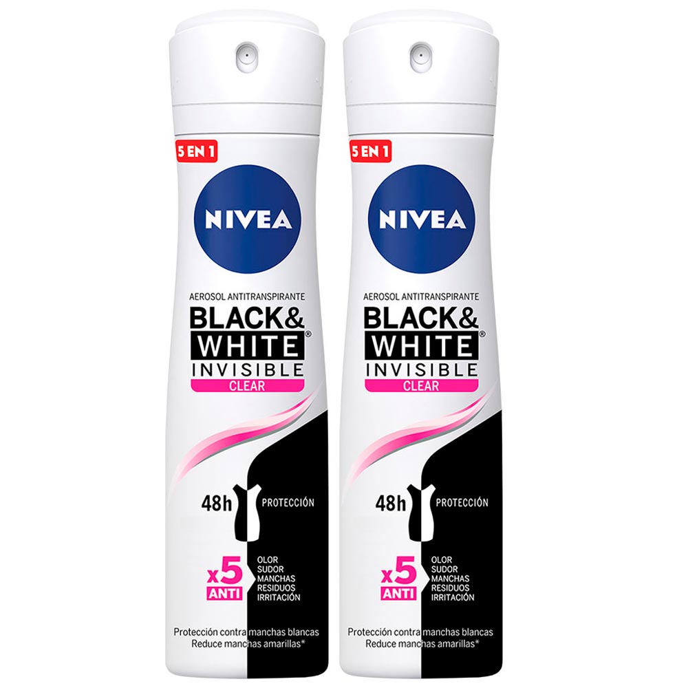 Pack Desodorante Spray NIVEA Invisible B&W Clear 150ml Frasco 2un