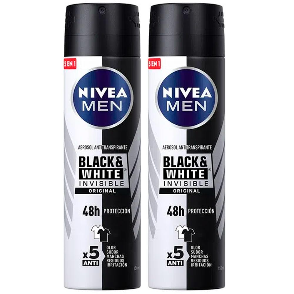 Pack Desodorante Spray NIVEA Invisible B&W Male 150ml Frasco 2un
