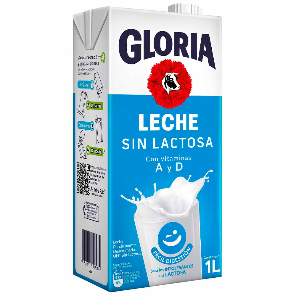 Leche Fresca UHT GLORIA sin Lactosa Caja 1L