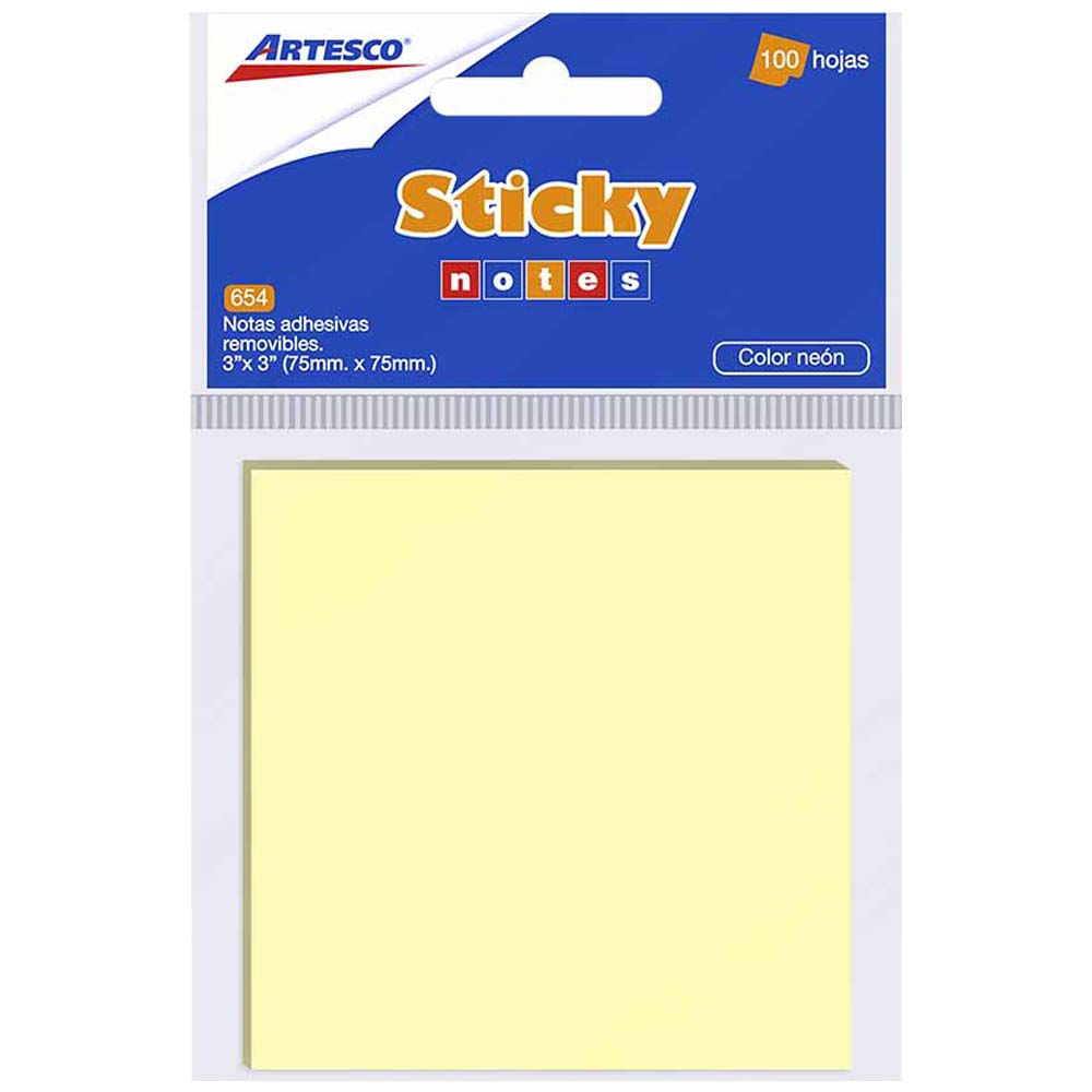 Notas Adhesivas ARTESCO Sticky 75mm x 75mm Neón