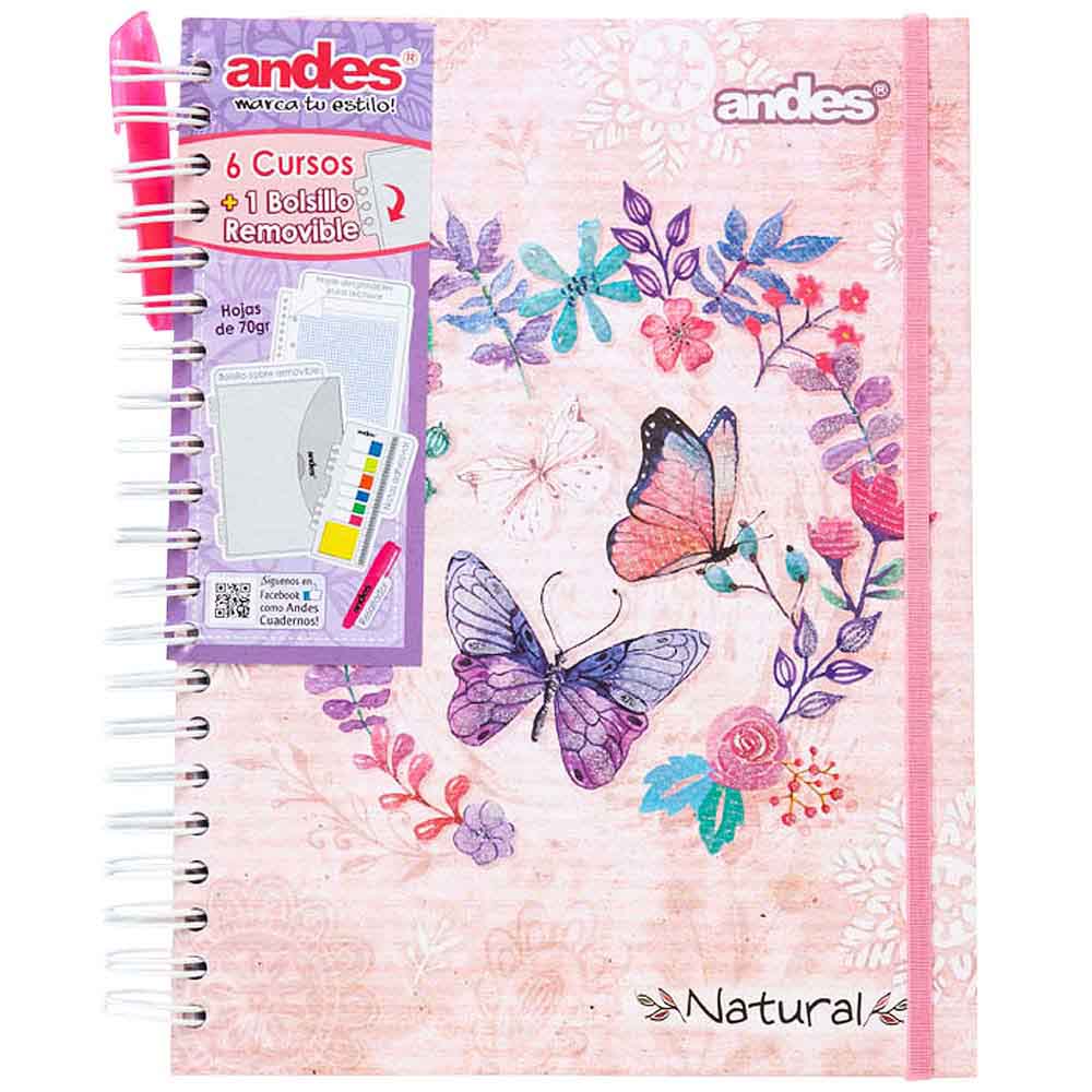 Cuaderno Espiral ANDES Natural Cuadriculado 160 Hojas