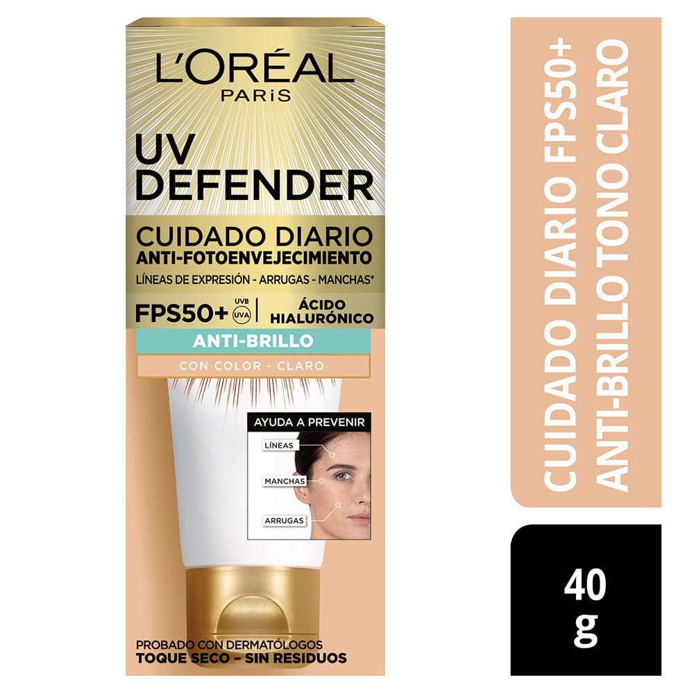 Crema Facial L'OREAL UV Defender FPS 50 Color Claro Frasco 40g