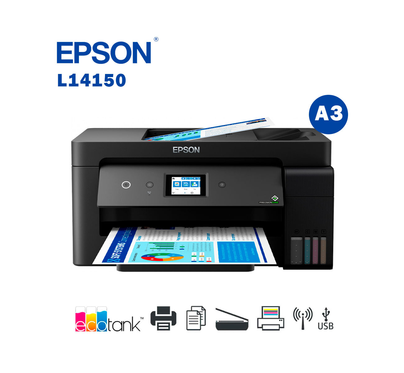 Impresora A3 Multifuncional Epson EcoTank L14150 Fax WiFi USB Ethernet