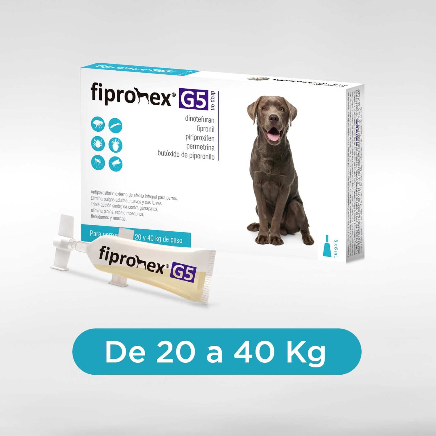 Antipulgas para Perros Fipronex G5 Drop On Cja 5 Pip X 6 Ml