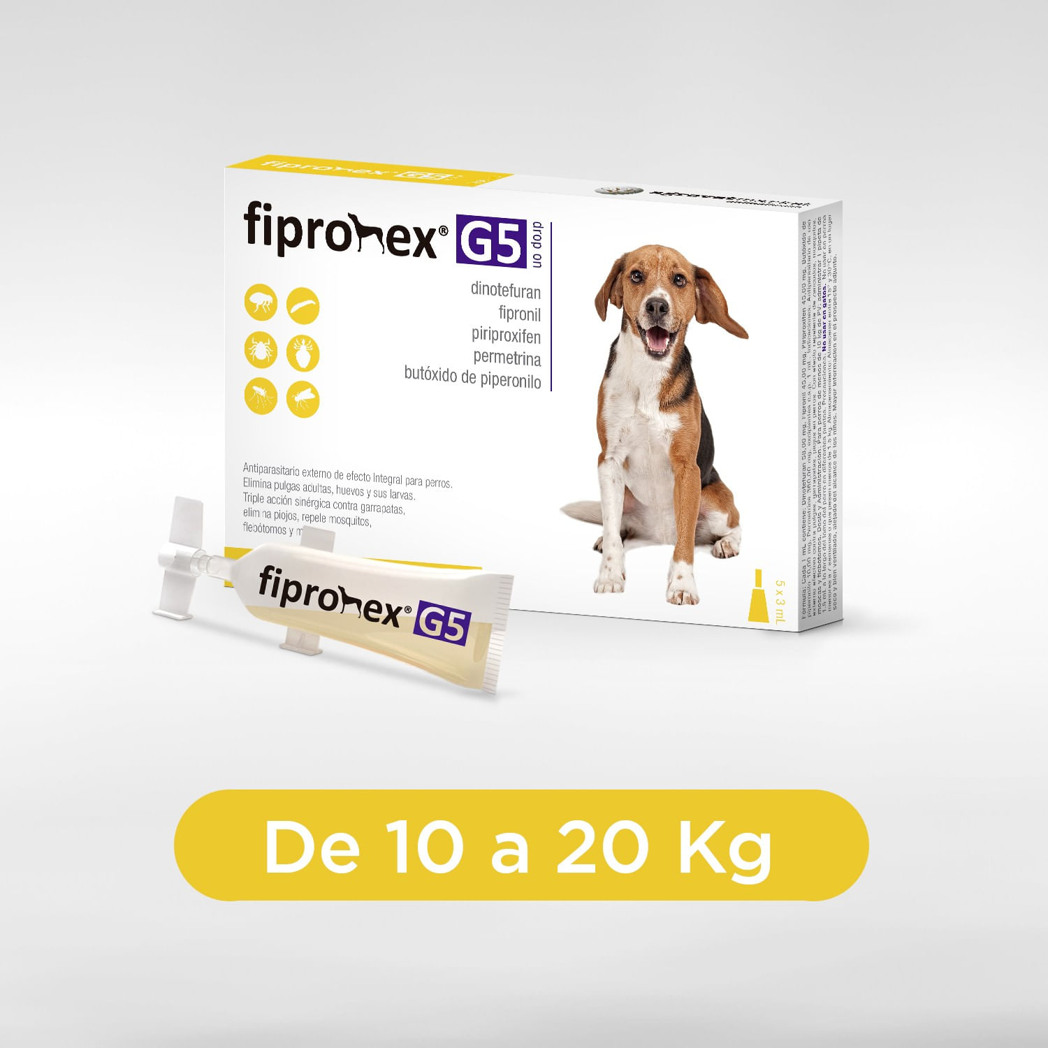 Antipulgas para Perros Fipronex G5 Drop On Cja 5 Pip X 3 Ml