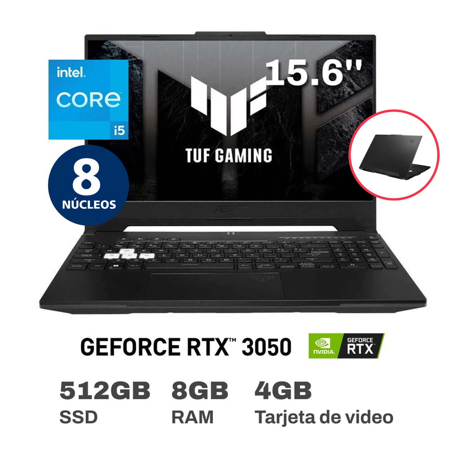 Laptop Gamer Asus TUF Dash F15 FX517ZC-HN005W Intel Core i5 8 Núcleos 8GB RAM 512GB SSD 15.6" RTX 3050