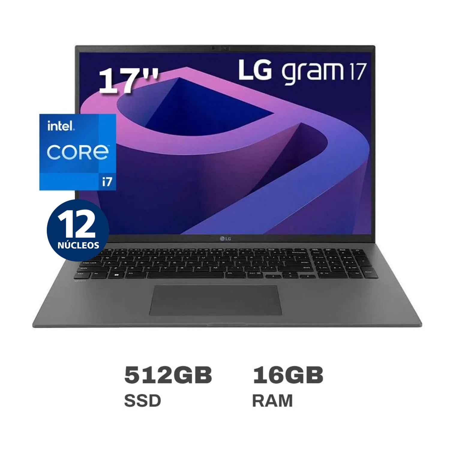 Laptop LG Gram 17Z90Q-G.AH76 Intel Evo Core i7 12 Núcleos 16GB RAM 512GB SSD 17"