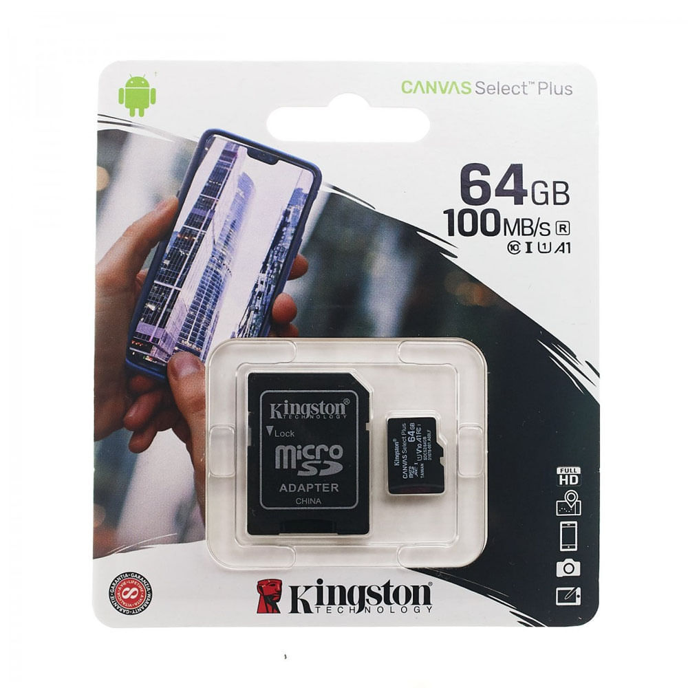 Memoria Micro SD XC Kingston Canvas Select Plus 64GB 10/UHS-1 100Mb/s Leer