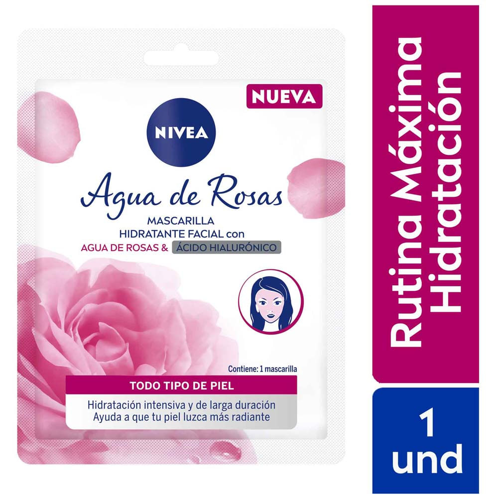 Mascarilla Facial NIVEA con Agua de Rosas & Ácido Hialurónico Sobre 1un