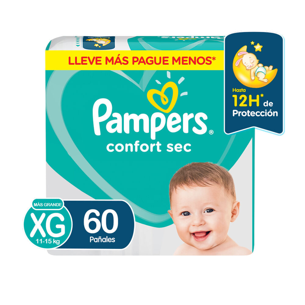 Pañales para Bebé PAMPERS Confort Talla XG Paquete 60un