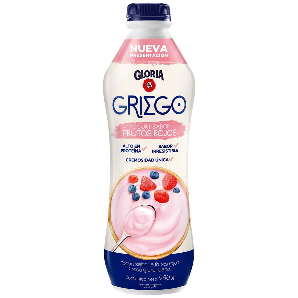 Yogurt Batido GLORIA Griego Sabor Frutos Rojos Botella 950g