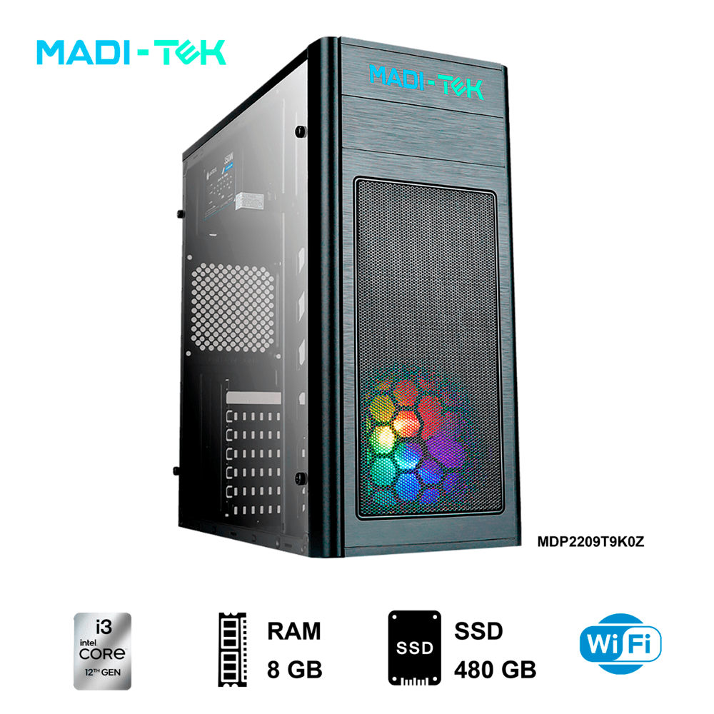 PC Madi-Tek LUKE3-12100 Intel Core I3-12100 3.30 Ghz RAM 8GB DDR4 Disco Duro 480 GB SSD
