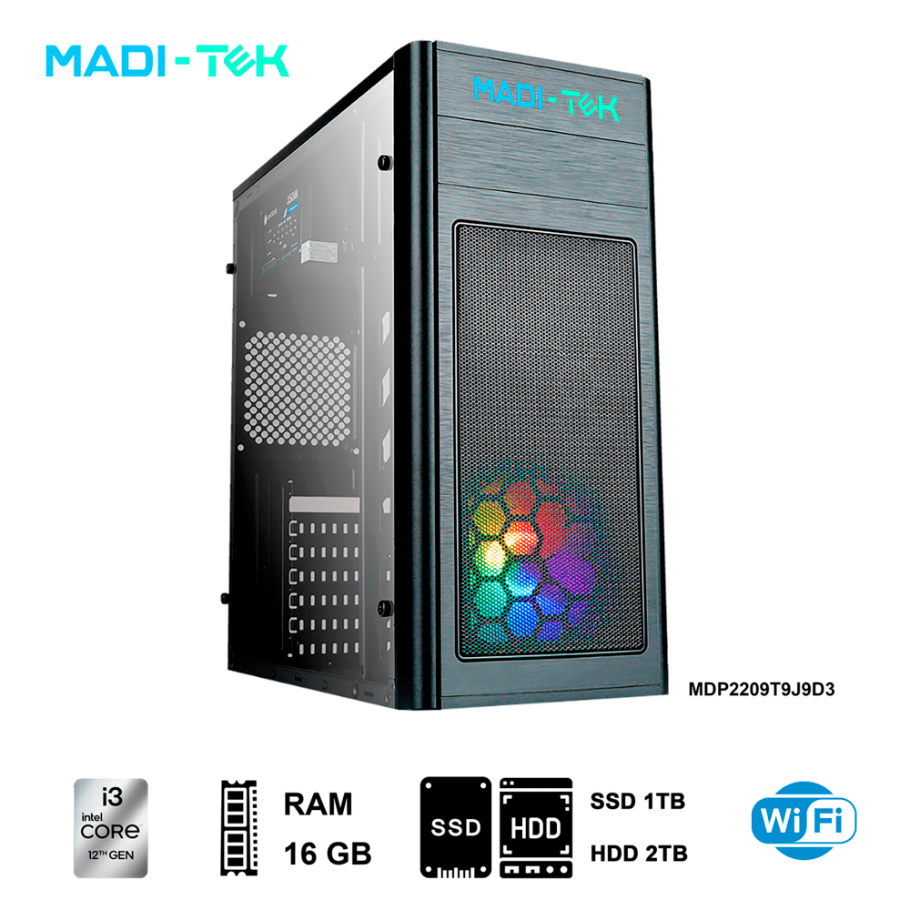 PC Madi-Tek LUKE3-12100 Intel Core I3-12100 3.30 Ghz RAM 16GB DDR4 Disco Duro 1 TB SSD/2 TB HDD