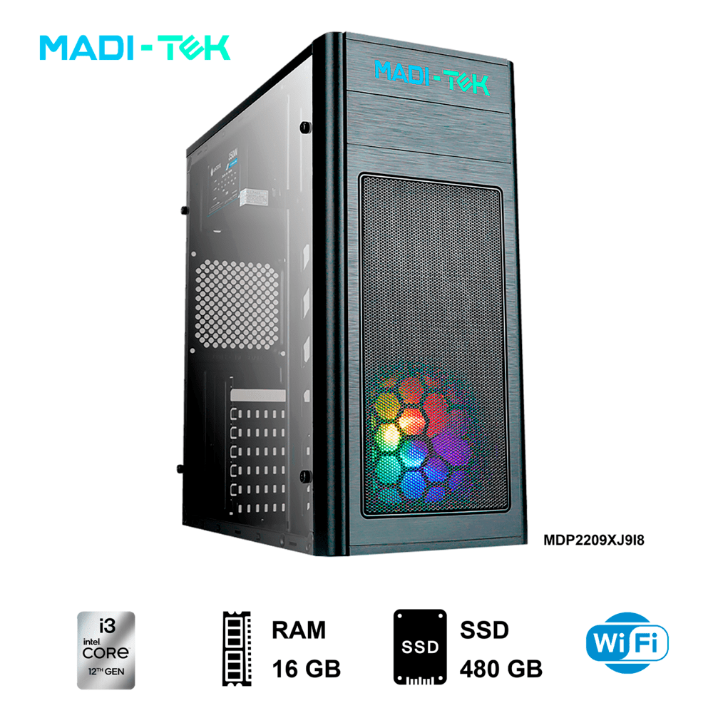 PC Madi-Tek LUKE3-12100 Intel Core I3-12100 3.30 Ghz RAM 16GB DDR4 Disco Duro 480 GB SSD