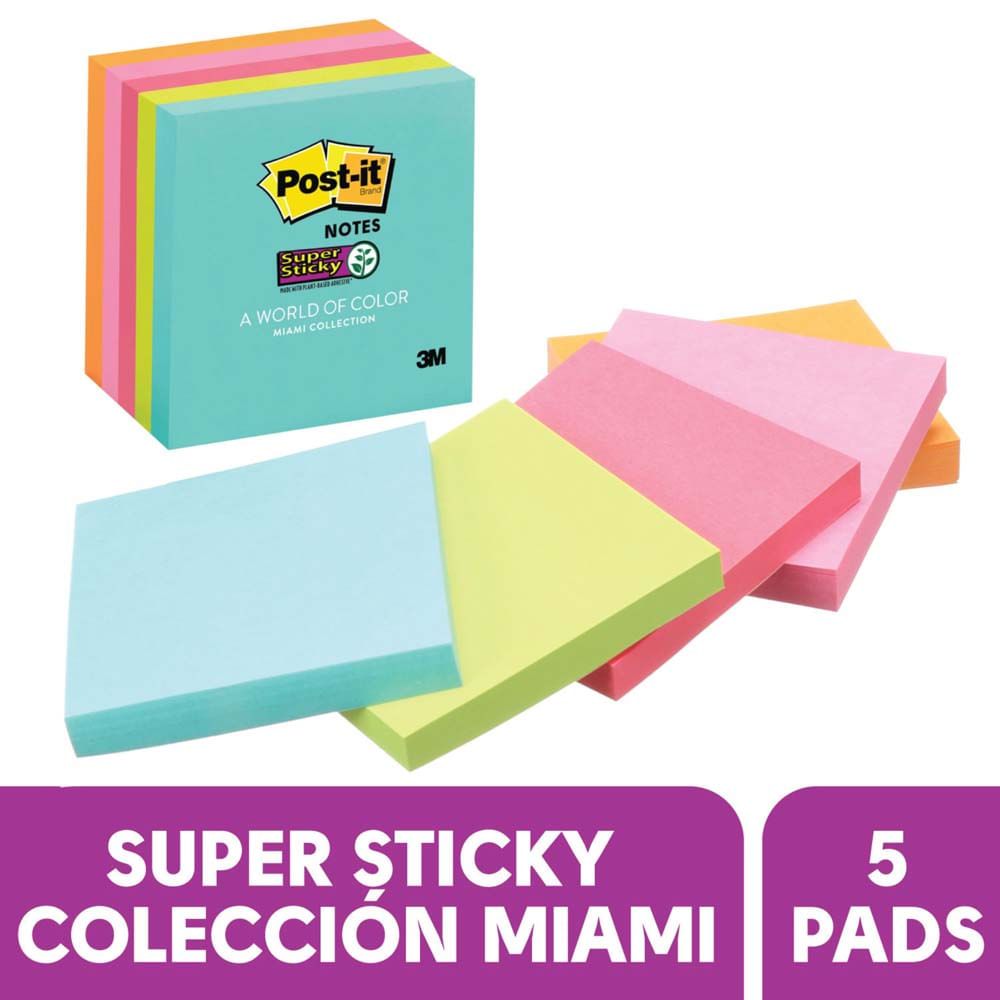 Set POST-IT Notas Adhesivas Super Sticky Colección Miami 5 blocks