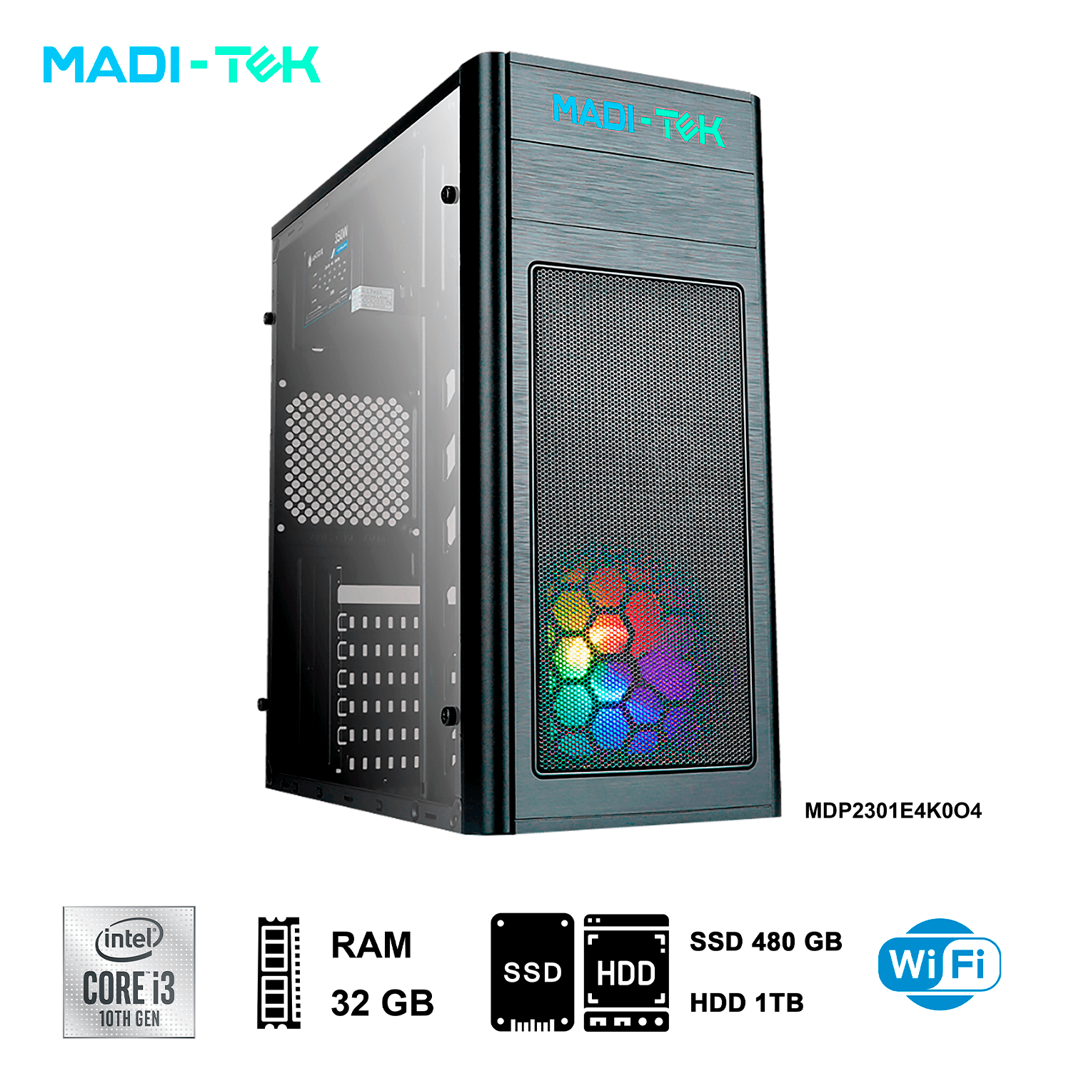 PC Madi-Tek HAN3-10105 Intel Core I3-10105 3.70 GHz RAM: 32 GB DDR4 Disco Duro 480 GB SSD/1 TB HDD