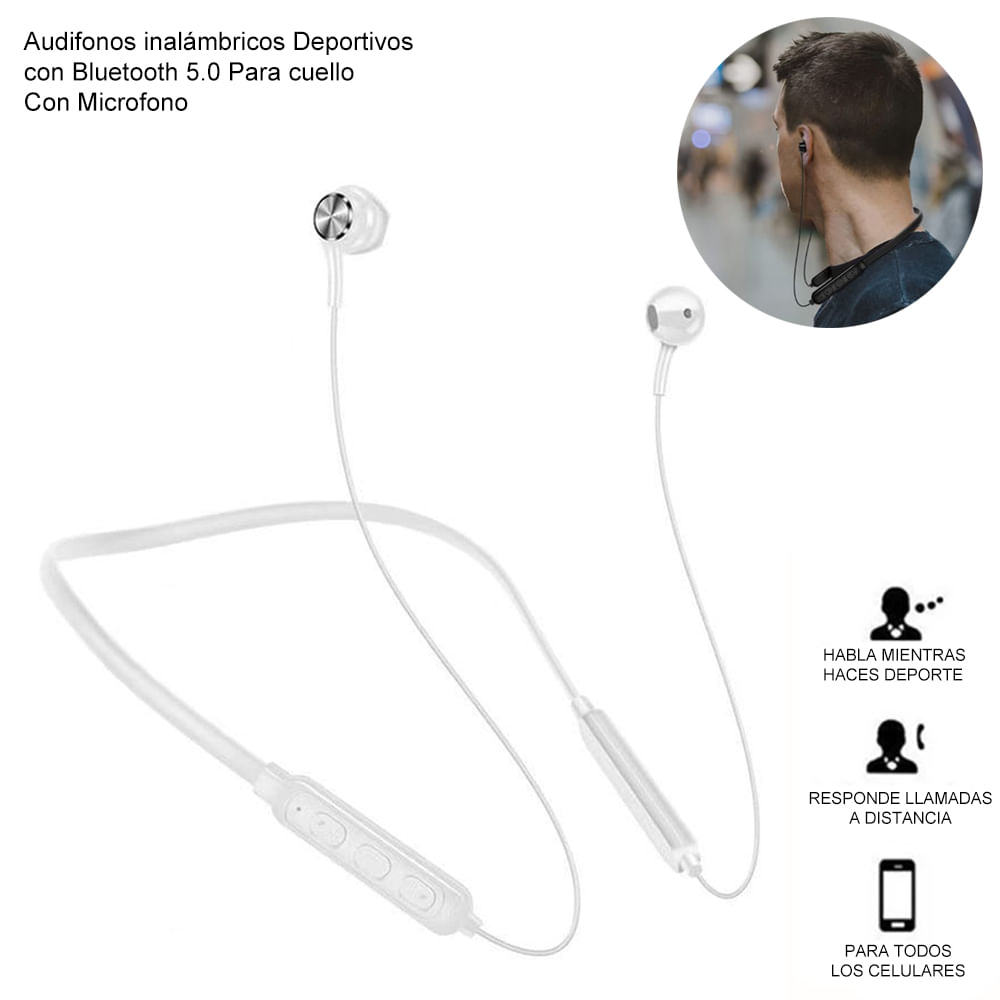 Audífonos Inalámbricos Deportivos con Bluetooth 5.0 Para cuello con micrófono AU240012 Blanco