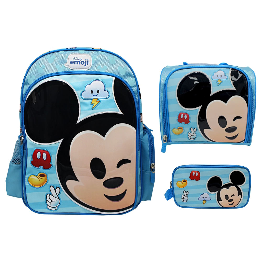 Pack Escolar Oficio Disney Mickey Mouse Emoji Mochila + Lonchera + Cartuchera