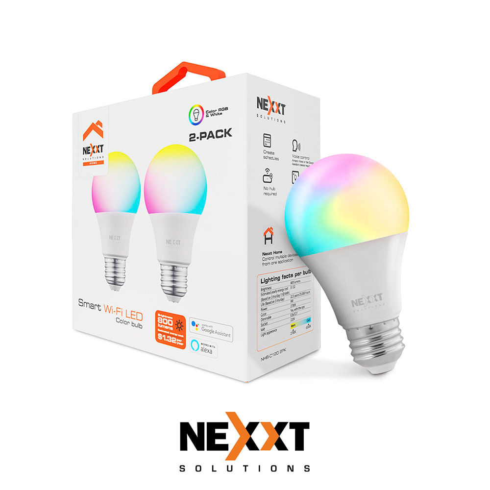 Nexxt Home NHB-C120 2PK Smart LED Bulb RGB Color 220V