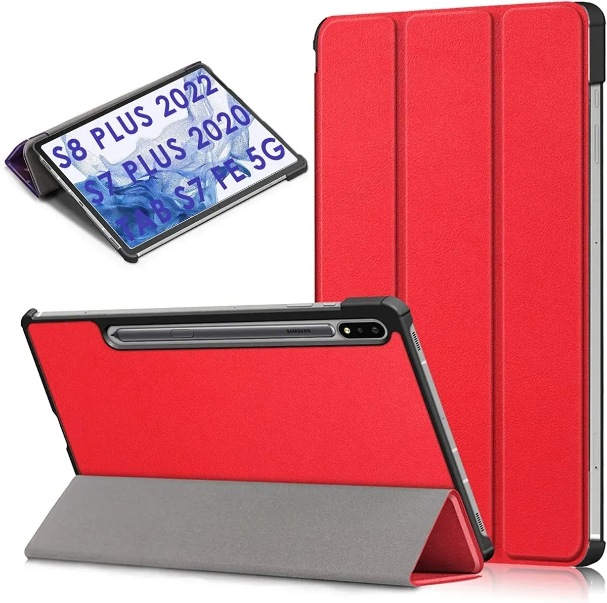 Funda Book Cover Para Tablet Samsung Tab S7 Plus 12.4" SM-T970 Rojo