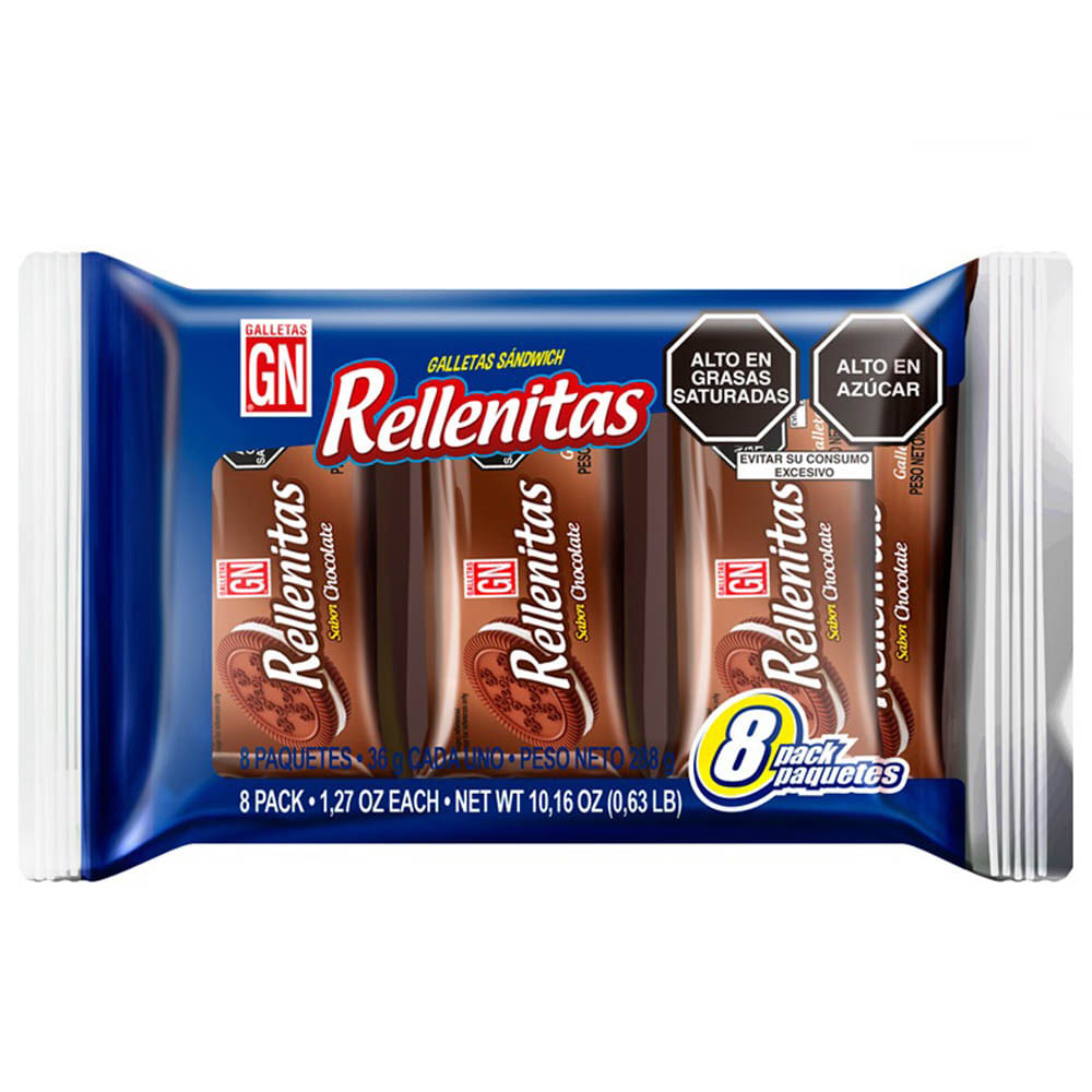 Galletas Sandwich de Chocolate RELLENITAS con Crema Sabor a Vainilla Paquete 8un