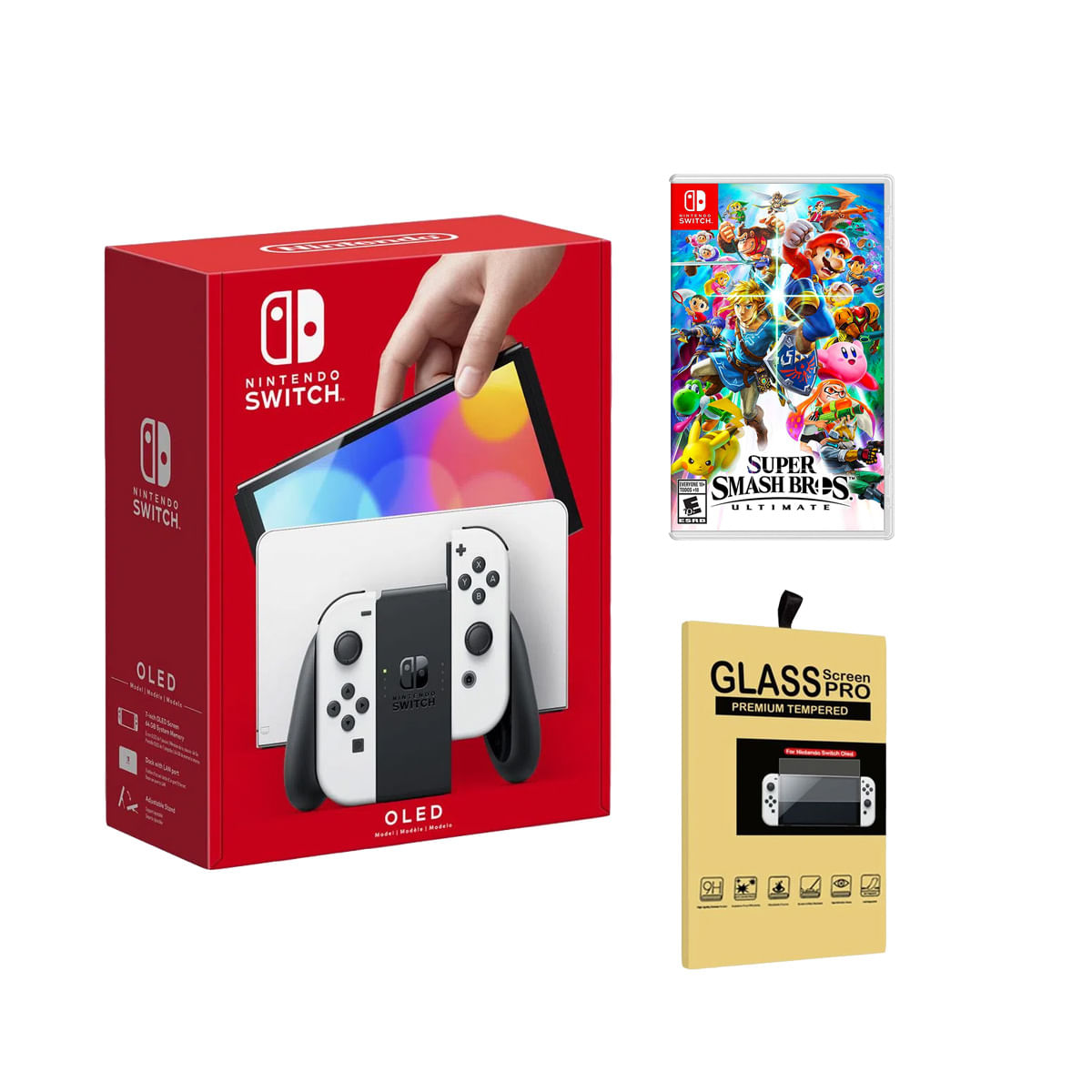 Consola Nintendo Switch Oled Blanco + Super Smash Bros + Mica