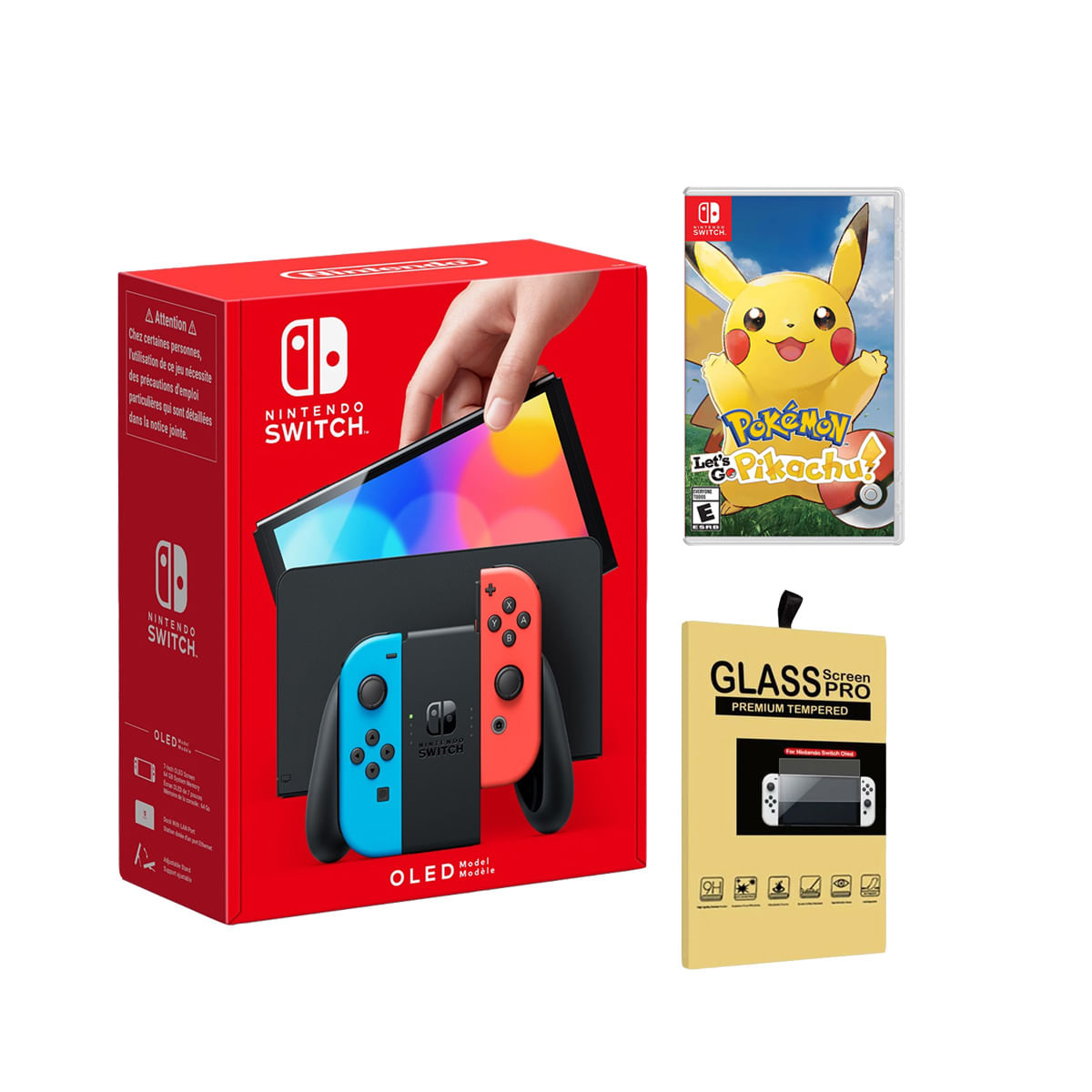 Consola Nintendo Switch Oled Neón + Pokemon Lets Go Pikachu + Mica