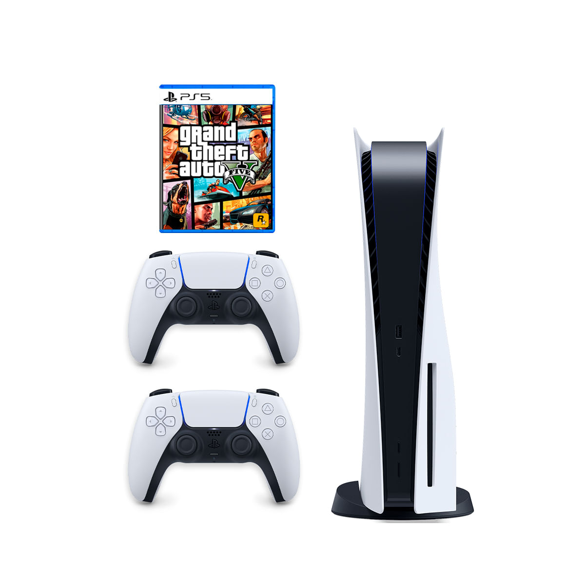 Consola PlayStation 5 Lector de discos + Grand Theft Auto V + Mando Blanco