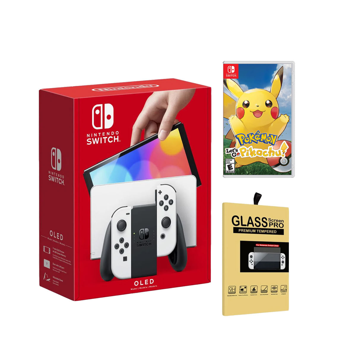 Consola Nintendo Switch Oled Blanco + Pokemon Lets Go Pikachu + Mica