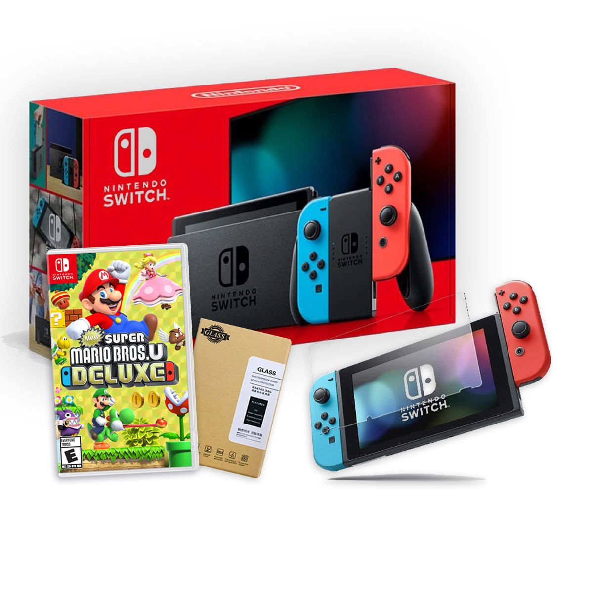 Nintendo Switch 2019 Neon + New Super Mario U deluxe + Mica